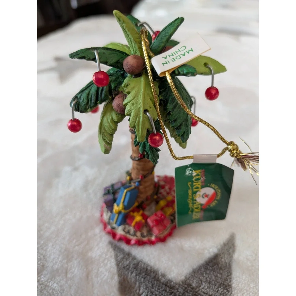 Kurt Adler Nanette Hilton Beach Palm Tree With Gifts Resin Christmas Ornament